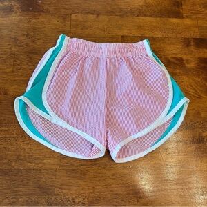 W Colorworks pink seersucker teal athletic shorts size 8